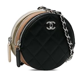 Chanel-Borsa a tracolla Chanel CC rotonda con tripla zip nera-Nero