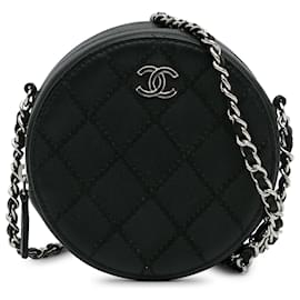 Chanel-Tracolla Chanel nera trapuntata con catena rotonda CC-Nero