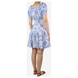 Luisa Cerano-Blue off-shoulder printed linen midi dress - size UK 8-Blue