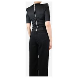 Balmain-Black padded-shoulder corset top - size S-Black