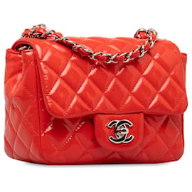 Chanel-Chanel Red Mini Patent Classic Square Single Flap-Rouge
