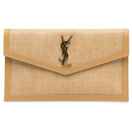 Saint Laurent-Saint Laurent – Uptown-Clutch aus braunem Bast-Braun,Hellbraun