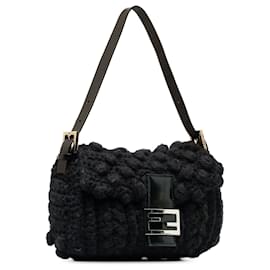Fendi-Fendi Black Wool Knit Shoulder Bag-Black