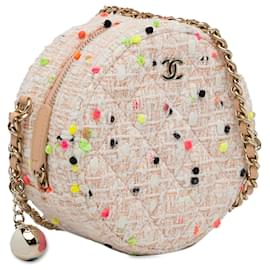 Chanel-Chanel Brown CC Round Tweed Crossbody Bag-Brown,Beige