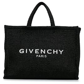 Givenchy-Givenchy Black Logo Raffia Tote-Black