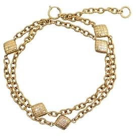 Chanel-VINTAGE CHANEL HALSKETTE 1970 Diamant-Halskette 80-90 CM METALL GOLD STAHL HALSKETTE-Golden