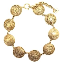 Chanel-COLLAR VINTAGE CHANEL 9 MEDALLONES CON LOGO CC 1990 1991 COLLAR DORADO METAL DORADO-Dorado