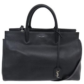 SAINT LAURENT CABAS RIVE GAUCHE HANDBAG 394457 BLACK SEEDED LEATHER HANDBAG Black