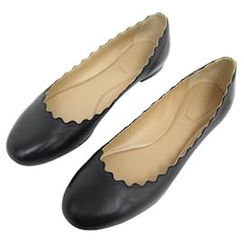 Chloé-NUEVOS ZAPATOS CHLOE BAILARINAS LAUREN CHC16EN16075001 37.5 Zapatos de cuero negro-Negro