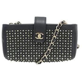 Chanel-NOVA CHANEL O-MINI POUCH CAVIAR COURO STRASS SWAROVSKI WALLET CHAIN CLUTCH BAG-Preto