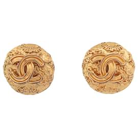 Chanel-VINTAGE EARRINGS CHANEL LOGO CC CLIPS 1995 IN GOLD METAL GOLD EARRINGS-Golden