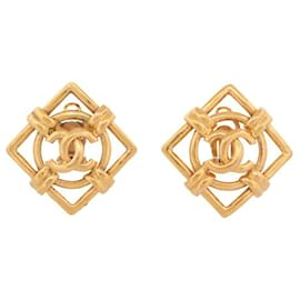 Chanel-VINTAGE CHANEL LOGO CC LOSANGES DE CASTELLANE EARRINGS 1990 EARRINGS-Golden