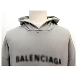 Balenciaga-BALENCIAGA SWEATSHIRT HOODIE LOGOTIPO HOODIE UNIFIT 661711 EFEITO USADO XS CINZA-Cinza