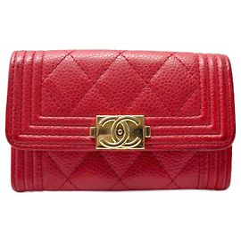 TARJETERO CHANEL BOY BILLETERA DE PIEL CAVIAR ROJA Roja