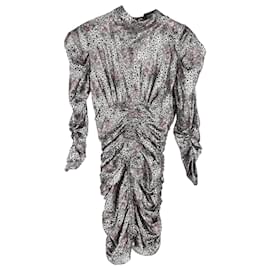 Isabel Marant-Isabel Marant Pandor Ruched Mini Dress in Silver Silk-Silvery