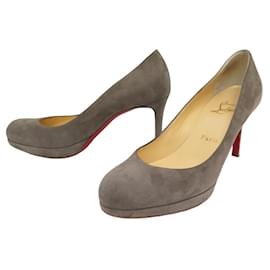 Christian Louboutin-CHRISTIAN LOUBOUTIN SHOES PRO-RATA KID PUMPS 37 SUEDE POUCHES SHOES-Taupe