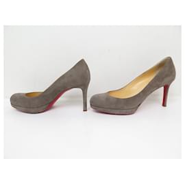 Christian Louboutin-CHRISTIAN LOUBOUTIN SHOES PRO-RATA KID PUMPS 37 SUEDE POUCHES SHOES-Taupe