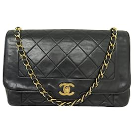 Chanel-BOLSO DE MANO VINTAGE CHANEL DIANA DE PIEL ACOLCHADA NEGRA BOLSO BANDOLERA-Negro