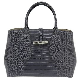 NEUE LONGCHAMP CABAS ROSEAU M HANDTASCHE 10058HTS HANDTASCHE AUS KROKOLEDER Anthrazitgrau