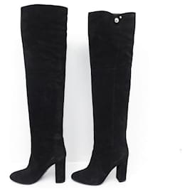 Christian Dior-CHRISTIAN DIOR SHOES TRIBAL Thigh High Boots 38 BLACK SUEDE BOOTS BOOTS-Black