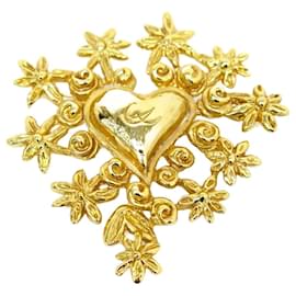 NEUE VINTAGE CHRISTIAN LACROIX WEIHNACHTSBROSCHE MIT HERZ UND STERNEN 1993 DORE-BROSCHE Golden