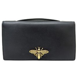 DIOR ABEILLE M WALLET3426CVZR CLUTCH BLACK LEATHER WALLET BAG Black
