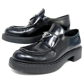 Prada-ZAPATOS PRADA MOCASINES CHOCOLATE 1D246M 37 Zapatos de cuero negro-Negro