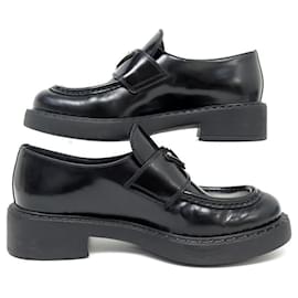 Prada-ZAPATOS PRADA MOCASINES CHOCOLATE 1D246M 37 Zapatos de cuero negro-Negro