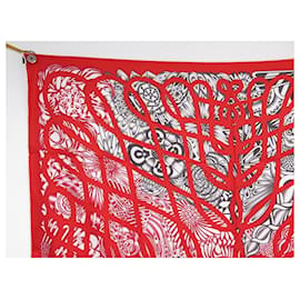 Hermès-NEW HERMES REVERIE SOLITAIRE MANLIK SQUARE SCARF 90 RED SILK SILK SCARF-Red