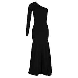 Victoria Beckham-Victoria Beckham Kleid mit One-Shoulder-Ärmeln aus schwarzer Wolle -Schwarz