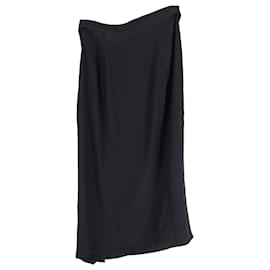 Yves Saint Laurent-Gonna al ginocchio drappeggiata Saint Laurent in seta nera-Nero