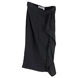 Yves Saint Laurent-Jupe mi-longue drapée Saint Laurent en soie noire-Noir