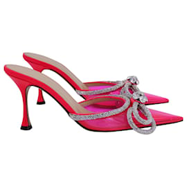 Mach & Mach-Mach & Mach Double Bow Embellished Mules in Pink PVC-Pink
