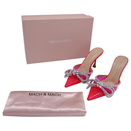 Mach & Mach-Mach & Mach Double Bow Embellished Mules in Pink PVC-Pink