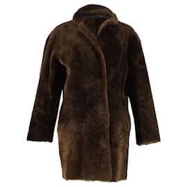 Sandro-Sandro Paris Coat in Brown Lamb Fur-Brown