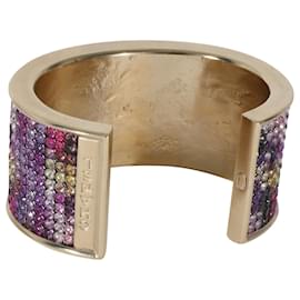 Chanel-Chanel 2015 Multi-Color Strass Wide Gold Plated Cuff Bracelet-Golden,Metallic
