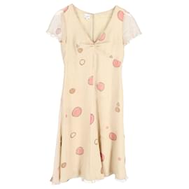 Armani-Armani Collezioni Short Sleeve Dot-Printed Dress in Beige Silk-Beige