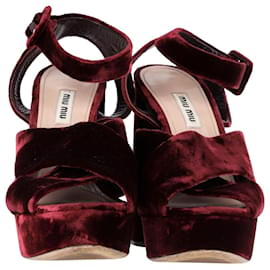 Miu Miu-Miu Miu Platform Sandals in Burgundy Velvet-Dark red