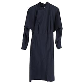 Isabel Marant-Isabel Marant Long Sleeve Midi Dress in Navy Blue Cotton-Navy blue