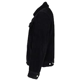 Apc-UN.P.C. Giacca in velluto a coste con colletto in shearling in lana nera-Nero