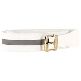 Dolce & Gabbana-Dolce & Gabbana Striped Buckled Belt in White Nylon and Leather-White