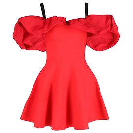 Miniabito Alexander McQueen con volant e spalle scoperte in viscosa rossa Rosso