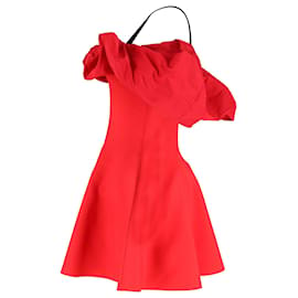 Alexander Mcqueen-Alexander McQueen Mini-robe à volants et épaules dénudées en viscose rouge-Rouge
