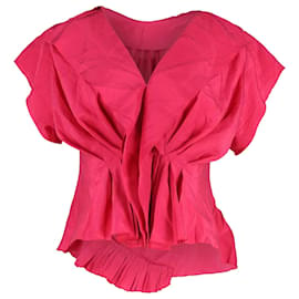 Nina Ricci-Nina Ricci Pleated V-neck Top in Pink Silk-Pink