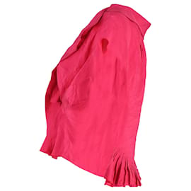 Nina Ricci-Nina Ricci Pleated V-neck Top in Pink Silk-Pink