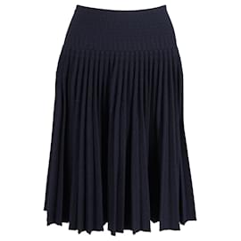 Alaïa-Alaia Accordion Pleated Knee-Length Skirt in Navy Blue Cotton-Navy blue