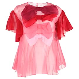 Dolce & Gabbana-Dolce & Gabbana Top con fiocco trasparente in chiffon rosa-Rosa