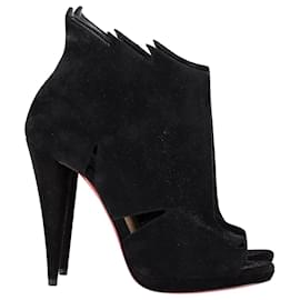 Christian Louboutin-Christian Louboutin Belfeconica Cutout Accent Slingback Sandals in Black Suede-Black