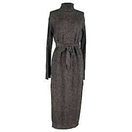 Nanushka-Nanushka Canaan Metallic Knit Belted Dress in Black and Bronze Polyester-Metallic,Bronze