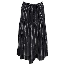 Isabel Marant-Isabel Marant Etoile Falda midi con cordón y rayas metalizadas en algodón negro-Negro